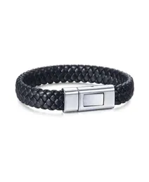 Bracelets de charme Hommes En Cuir Noir Cordon Tressé Corde En Acier Inoxydable Fermoir Bracelet Pour Hommes 5mm Bijoux De Mode HLB7381670045