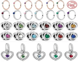 925 Silver Fit Charm 925 Bransoletka 12 Miesiąc konstelacji Kolor Eternity Circle Charms Zestaw wisiorek