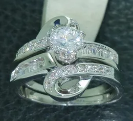 Fashion Jewelry Mystic Divinity Jewellery 5A zircon cz 10KT White Gold Filled Wedding Ring Set Sz 510 3782720