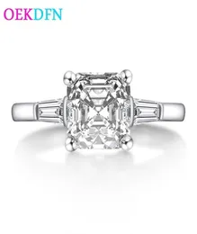 OEKDFN 925 Sterling Silver Rings Asscher Cut Created Moissanite Gemstone Diamonds Wedding Engagement Ring Fine Jewelry Whole9918674