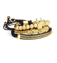 New Bracelet Men And Women 3pcsset Crown Hamsa Eye Macrame Bracelets Stainless Steel Beads Jewelry For Gift Drop 5785549