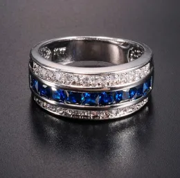 Men039S Deluxe 10K White Gold Plated Blue Sapphire Garnet Crystal Stone Band Wedding Ring for Men Women Jewlry Storlek 812 J190704241321