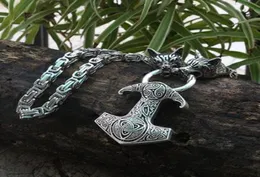 Vintage Nordic Style Viking Wolf Head Men High Quality Metal Celtic Hammer Pendant Halsband Rock Party Biker Jewelry Q121644632006161342