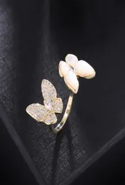 Nuevo estilo marca coreana de lujo con microincrustaciones de circón mariposa anillo abierto joyería temperamento mujeres de gama alta circón brillante oro de 18 k pla5086902