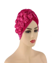 Gorros de Turbante ed para Mujer, pañuelo para la cabeza con flores rosas, gorro musulmán debajo del Hijab, sombrero indio africano, Turbante Mujer9871658