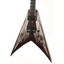 Rara Dave Mustaine VMNT Angel Of Deth Chitarra elettrica DM Signature Intarsi Corde attraverso il corpo Cina Pickup attivi Scatola batteria da 9 V Accordatori Grover Hardware nero