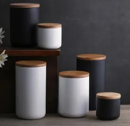 Jars Round Food Cereals Ceramic Canister Storage Canisters Strong Sealing With Bamboo Lid Creative Moisture Proof Collecting Bottle SN2