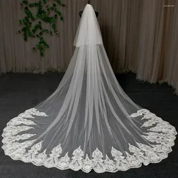 Bridal Veils Two Layer Wedding Veil With Comb Lace Appliques Long Cover Face