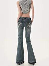 American High Street Spicy Girls Jean de cintura baja Otoño Vintage Y2k Diseño Sense Slim Fit Tubo recto Micro pantalones acampanados 231226