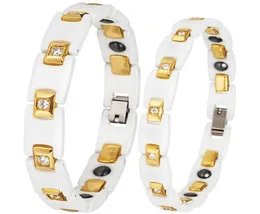 Bracciale in ceramica bianca per coppie Bracciale per donna Uomo Fascini di moda Braccialetti magnetici per assistenza sanitaria Braccialetti in acciaio inossidabile CZ Regalo di gioielli L8364493