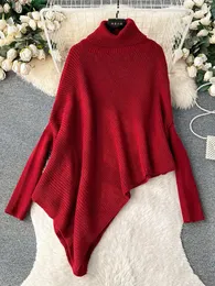 女性のセーター女性秋のセーター2023スモールマーケットデザインセンス不規則なショールオーバーレイミッドレングスニットウェアトレンドD5072