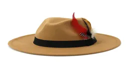 Moda colorida pena fedora boné feminino masculino vintage chapéus de feltro outono inverno preto panamá jazz lã chapéu fedora igreja topo caps9916528