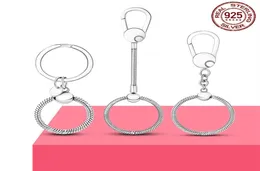 Enkel 925 Sterling Silver Moment Key Ring Small Bag Charm Holder Fit Charm för kvinnliga smycken Making Gift248Q1478256