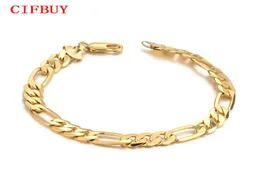 CIFBUY 7mm 21cm Men039s Bracelet New Trendy Gold Color Figaro Stainless Steel Chain Fashion Jewelry Gift pulseira masculina DM7786225