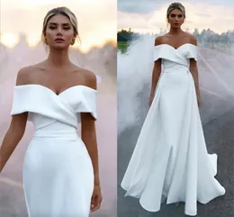 Suknie ślubne z syreną Vestidos 2024 Miękkie satynowe suknie ślubne z ramion Princess Wedding Party z odłączoną spódnicą