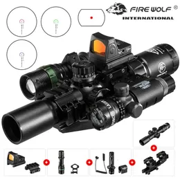 Scopes Fire Wolf 1.54x30 Tüfek Kapsamı Kırmızı Dot Avcılık Taktik Optik Görüş Holografik Lazer Set Tüfek Avı için Set Kapsamı
