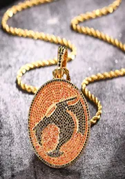 Hip Hop Mens Necklace Gold Plated CZ Ice Out Dinosaur Pendant Necklace with 24inch Rope Chain for Men Punk Jewelry Gift9772353