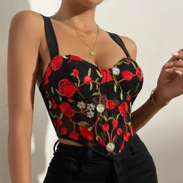 Damen Tanks Floral Camisole Frauen Rot Spaghettiträger Elastische Taille Rückenfrei Top Mode Urlaub Damen Schlank Sommer Y2K Sexy Tank Tops