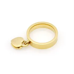 Anel de dedo de carta de aço de titânio com carimbo prata ouro rosa feminino anéis de coração duplo para presente festa tamanho 6-102826