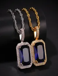 Iced Out Cubic Zirconia Necklace Pendant Pink Blue Green Red Square Ruby Pendant Necklace For Men Hip Hop Jewelry2548297