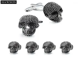 Trendiges Totenkopf-Manschettenknöpfe-Set mit Nieten für Herren, weißes Smokinghemd, Schmuck, Accessoires, Party-Geschenk, schwarze Emaille-Manschettenknöpfe11122423