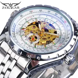 Parts Jaragar Classic Automatic Mens Watch Relojes Hombre Sier Skeleton Steel Strap Sport Business Mechanical Clock Watches Relogio