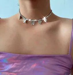 Chokers Butterfly Tinnis Choker dla kobiet metalowy naszyjnik kolorowy mrożony biżuteria na imprezę Rhinestone Shining Fashion 6510484