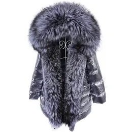 Maomaokong Winter Luxury Real Fox Raccoon Fur Collar Down Jacket Women Hooded Warm Puffer Coat Waterproof Outerwear Parkas 231226
