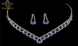 TREAZY 2019 New Royal Blue Crystal Bridal Jewelry Sets Rhinestone Statement Choker Necklace Earrings Women Wedding Jewelry Sets9191606