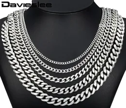 Davieslee 60cm Mens Chain Silver Color Stainless Steel Necklace for Men Curb Cuban Link Hip Hop Jewelry 357911mm DLKNM078550510