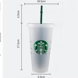 Starbucks القدح 24 أوقية 710 مل بلاستيل بلاستيل قابلة لإعادة الاستخدام شرب الشرب المسطح السفلي كوب شكل غطاء القش بارديان 1000PCS214J
