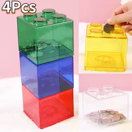4PCS Build Block Pieniądze pudełko monety oszczędnościowe przezroczyste plastikowe blokowe piggy bank zmiana case Cash Box Kid Cay Prezent Wystrój domu 231225