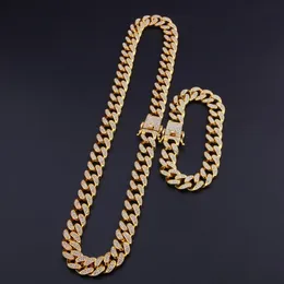 13mm 16-30inches Hiphop Bling Jewelry Men Iced Outチェーンネックレスゴールドシルバーマイアミキューバリンクチェーン297m