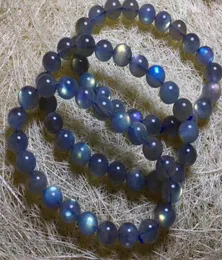 Pulseira de cristal natural de pedra de luar, luz azul natural, labradorite, pedra preciosa, pulseira elástica, 6944487