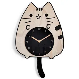 Clocks 3D Cartoon Cats Clock Clock Home Decoration الأطفال ديكور غرفة مزورة ذيل الإبداع الهادئ الكوارتز الرقمي المتأرجح على مدار الساعة R230919