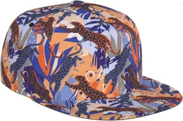 Bollkåpor Leopard med tropiska blad Justerbar snapbackhatt för män kvinnor sol cap hip hop baseball platt räkning brim