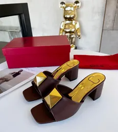 Projektantka marki Lady High Heels Slajdy duże nity brytyjskie moda butę dla kobiet Outdoor Gold Srebrny Matte błyszczący VL Fabryka Fabryka Fabryka