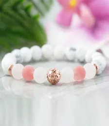 MG1093 Matted Rose Quarz Howlite Bracelet Essential Oil Diffuser Bracelet Lava Stone Energy Protection Bracelet Aromatherapy Anxie2647430