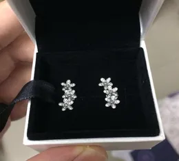 Atacado- prata CZ diamante flores brinco caixa original conjunto para 925 brincos de neve mulheres meninas presente jóias5764867