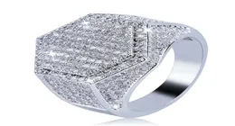Модное мужское кольцо в стиле хип-хоп039s, золото, серебро, золото, блестящая микро-подушка с кубическим цирконием, геометрическое кольцо, размер 7139927504