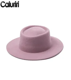 قبعات حافة بخيل Caluriri Wool Fedora Hat Winter Outdoor Lady Elegant Wide 100 Women Pink Vervent2930097