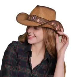 Wome Hombres Nuevo Sombrero de Paja de Cowboy del Oeste Caballero Jazz Sombreros Hombre Gorra Elegante Señora Vaquera Hats1172576