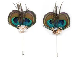 Men039S smycken Brosch Korean Blazer Accessory Wedding Performance Peacock Feather Brooches Pin Corsage For Gentleman 5PCS6123902