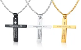 Philippians 413 Strength Bible Verse Cross Pendant Necklace in Stainless Steel9050826