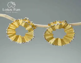 Lotus Fun Creative Pencil Shavings Design Stud Earrings Real 925 Sterling Silver 18K Gold Earring for Women Gift Fine Jewelry 2109464030