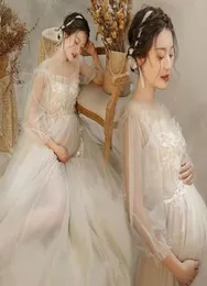 Spetsmask moderskapsklänning PO Shoot Fairy White Embrodery Flower Boho Lång gravid klänningskvinna POGRAFI Kostym 281 H16136201