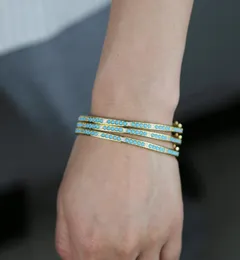 Nova moda feminina mão pulseira jóias cor de ouro sparking claro cz azul turquesa pedra pulseiras para mulher whole7433706