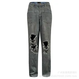 High Version b Family 23ss Autumn/winter New Casual and Versatile Men's Women's Washed Worn-out Distressed Reverse Pocket Jeans