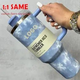 ABD stok söndürücü 40oz bardak tye boya açık yeşil leopar sapı kapaklı saman saman kupa su şişesi tozu kaplama açık kamp bardağı gül pembesi b1226