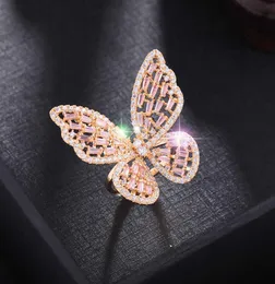 Huami luz luxo ajustável borboleta anéis para mulheres oco para fora anel aberto rosa branco cor zircão jóias5507771